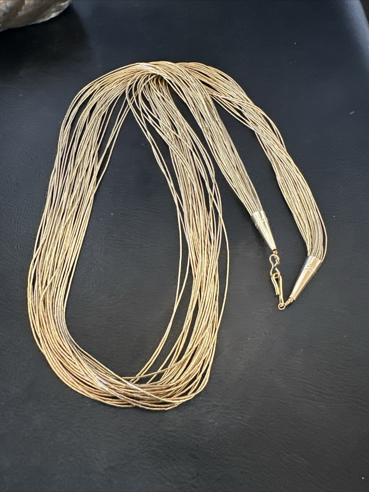Gold Filled Heishi Tubes 30 Strand Liquid Sterling Silver Necklace 28” 18057
