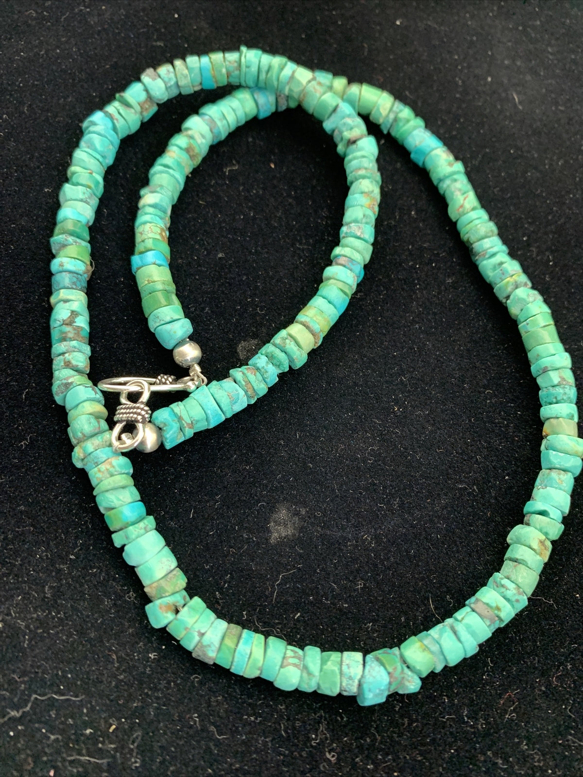 Blue Turquoise 7mm Heishi Sterling Silver Bead Necklace 20" 1741