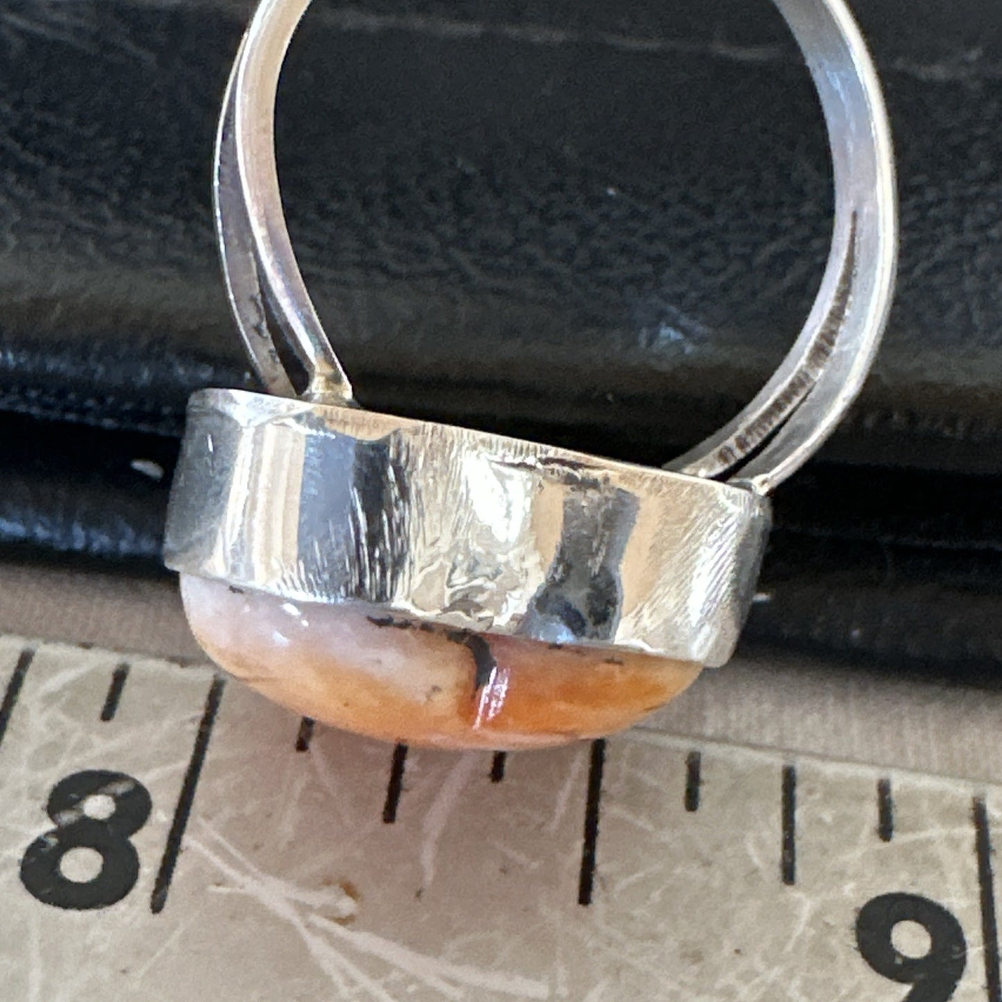 Orange Heart Ring Handmade Navajo Spiny Oyster Sterling Silver Sz 9 19330