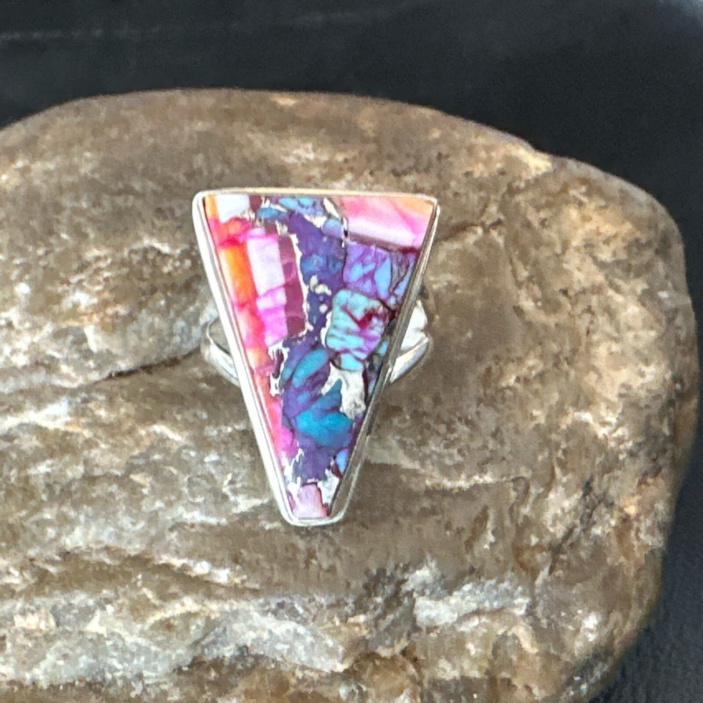 Blue Turquoise Spiny Oyster Southwestern Sterling Silver Ring Size 5 18500