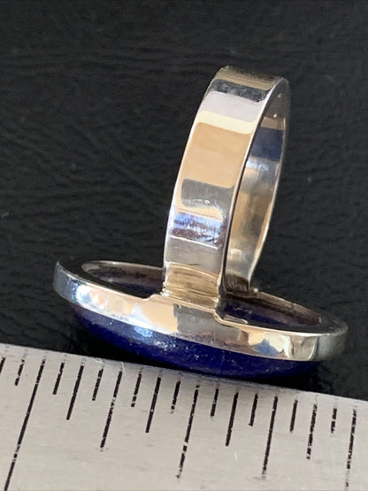 Men Blue Lapis Lazuli Navajo Sterling Silver Ring Size 7 10279