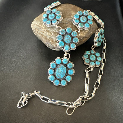 Cluster Lariat Blue Kingman Turquoise Necklace Pendant Navajo 30” 18795