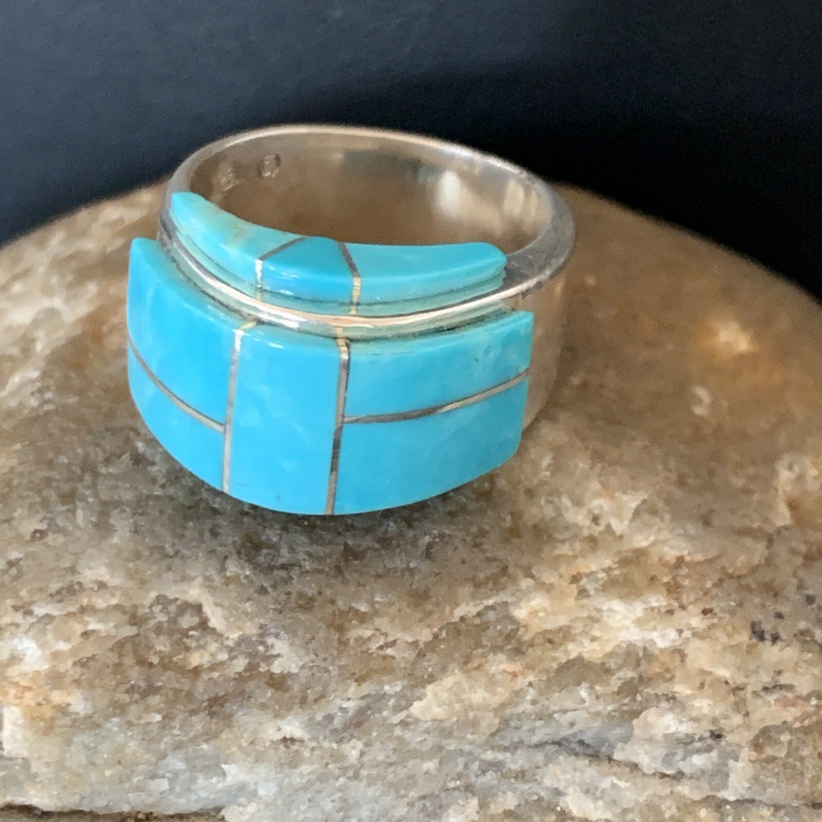 Native American Indian Navajo Blue Turquoise Inlay Band Ring Sz 6.5 19212