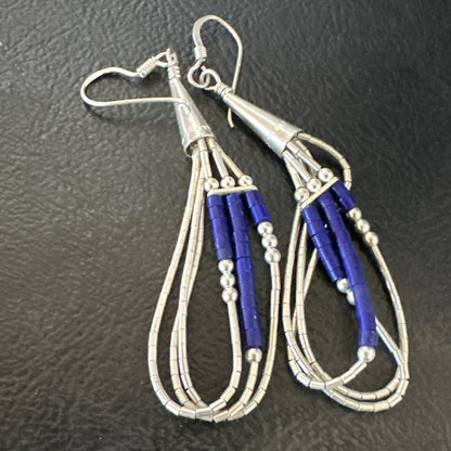 Blue Lapis 3S Heishi Liquid Sterling Silver Dangle Earrings 18099