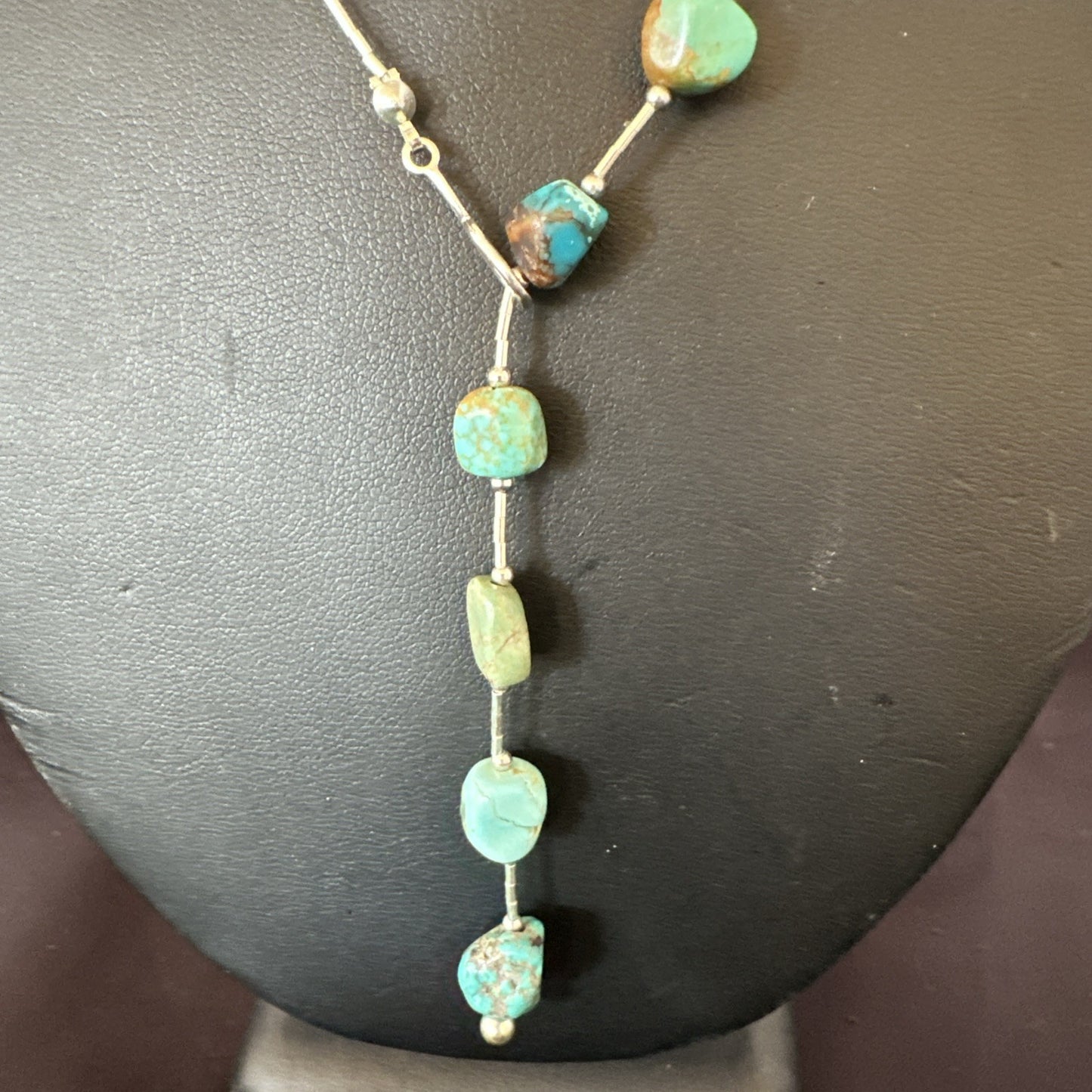 Green Turquoise Liquid Heishi Sterling Silver Nugget  20" Necklace 19046