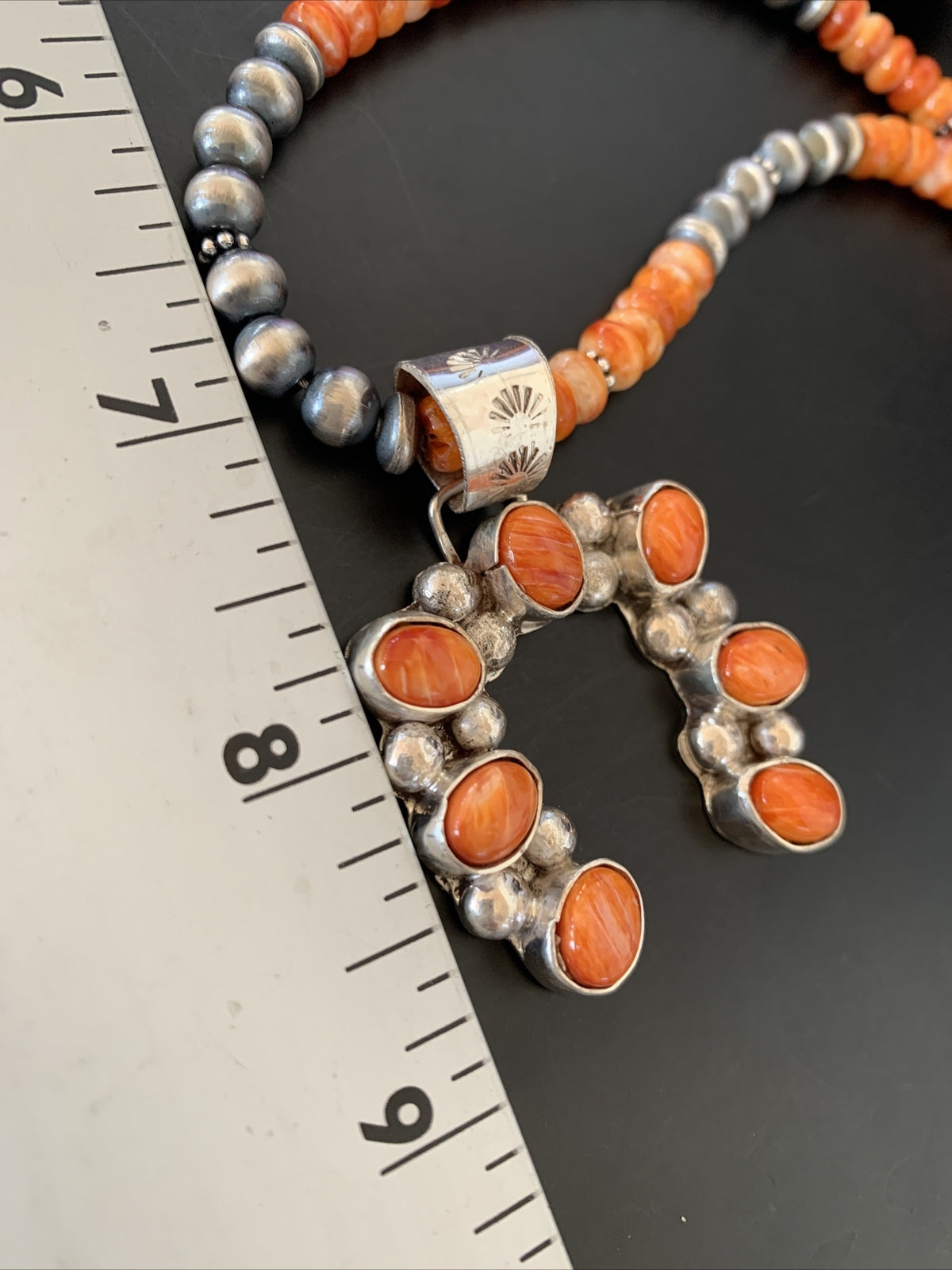 Spiny Oyster Naja Pendant Navajo Pearls Sterling Silver Necklace 12091