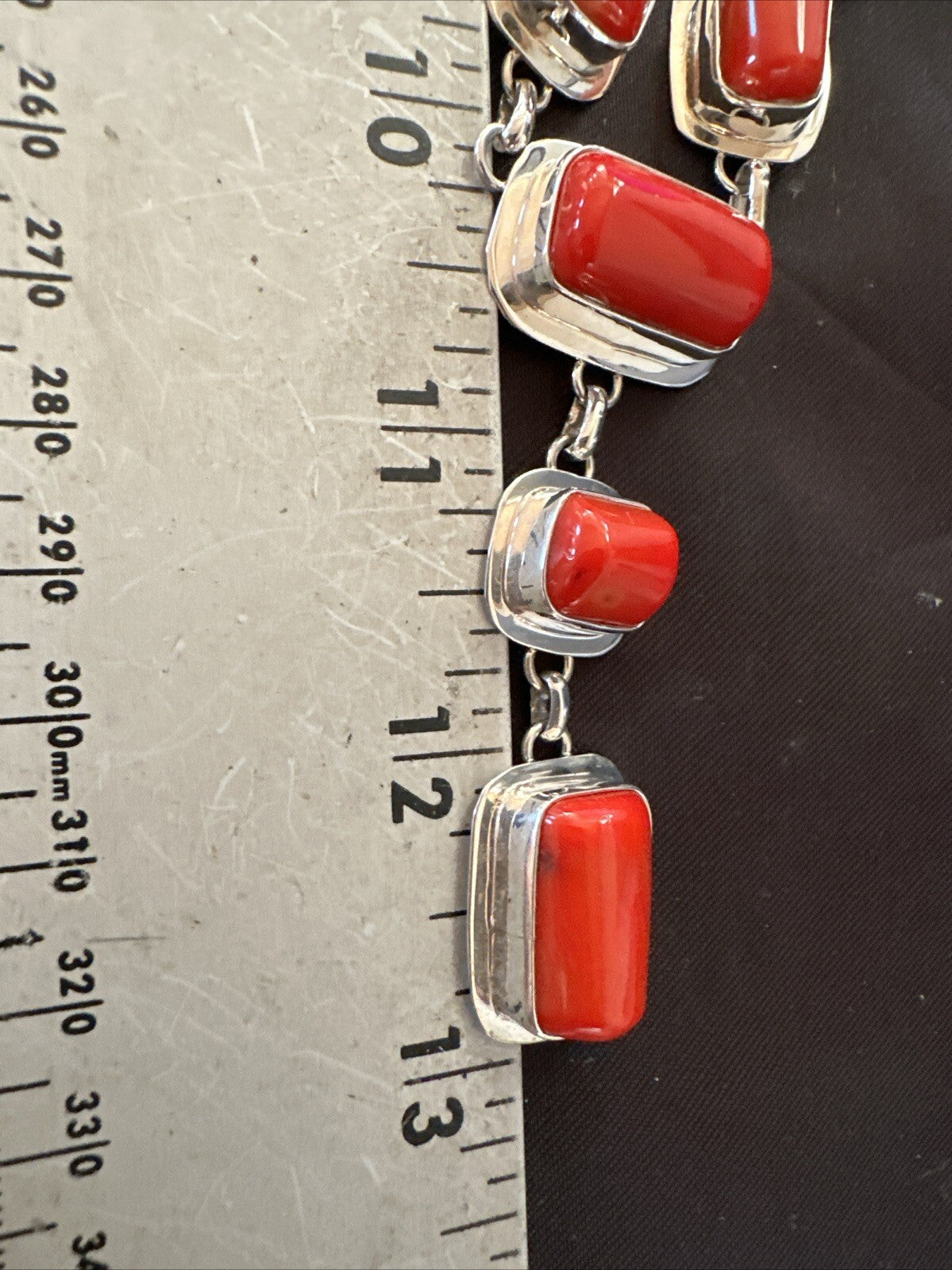 Handmade Women Red Coral Lariat Necklace Pendant Sterling Silver 19” 18410
