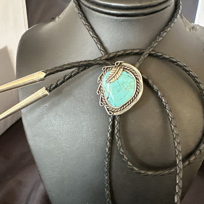 Native Mens Blue Kingman Turquoise Bolo Tie Sterling Silver Navajo 18128