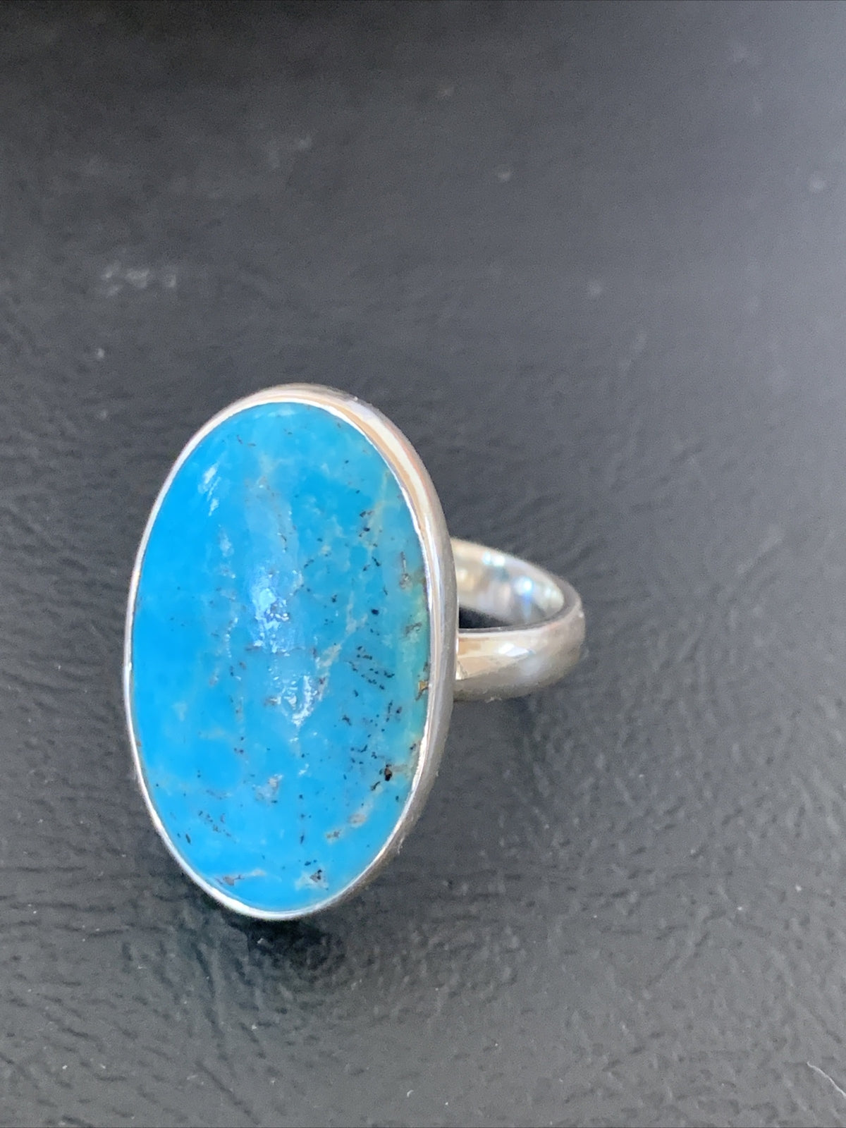 Womens Blue Kingman Turquoise Navajo Sterling Silver Ring Size 7.5 11616