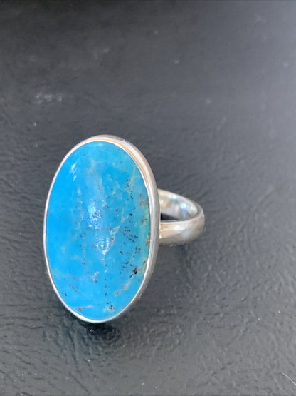 Womens Blue Kingman Turquoise Navajo Sterling Silver Ring Size 7.5 11616