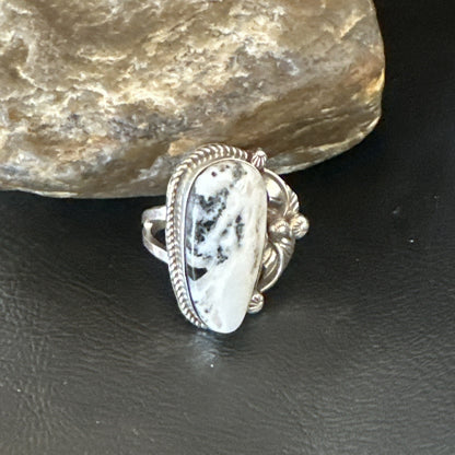Mens Womens White Buffalo Turquoise Navajo Sterling Silver Ring Size 10 18101