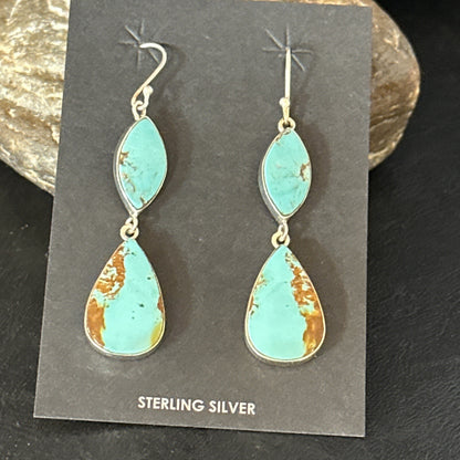 Blue Kingman Turquoise Navajo Sterling Silver Dangle Earrings 14577