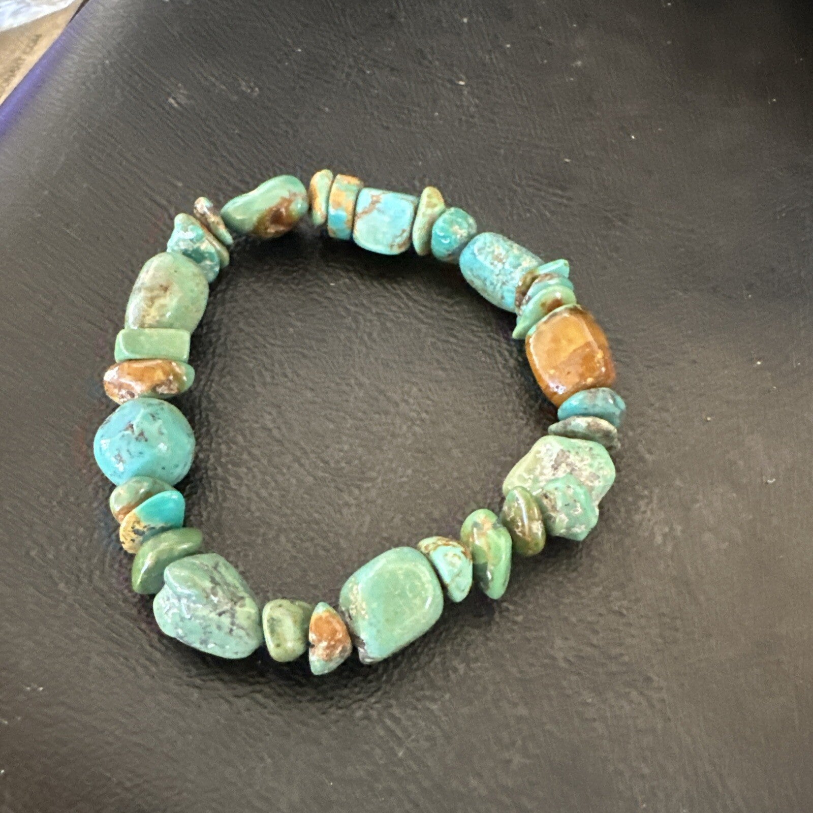 Mens Womens Blue Green Turquoise Stretch Stone Friendship Bracelet 7" 18857