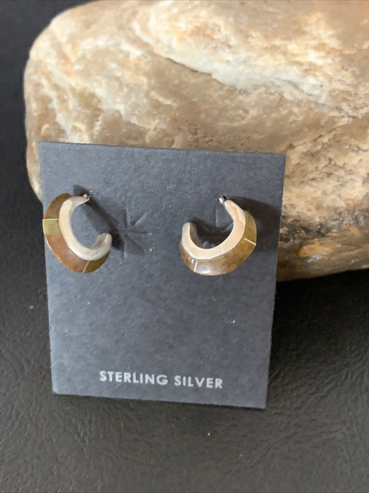 Pava Shell Minimalist Navajo Sterling Silver Inlay Earrings 13068