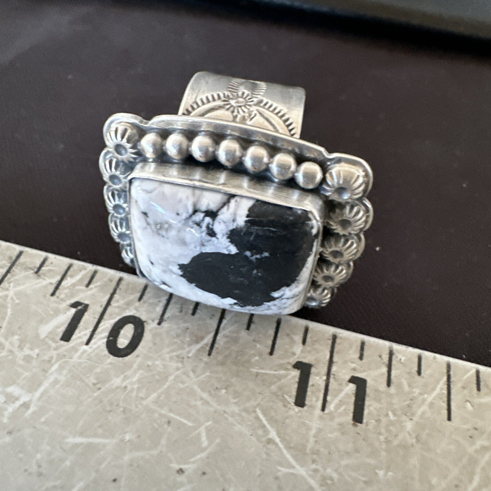 White Buffalo Turquoise Navajo Sterling Silver Ring Size 8 18775
