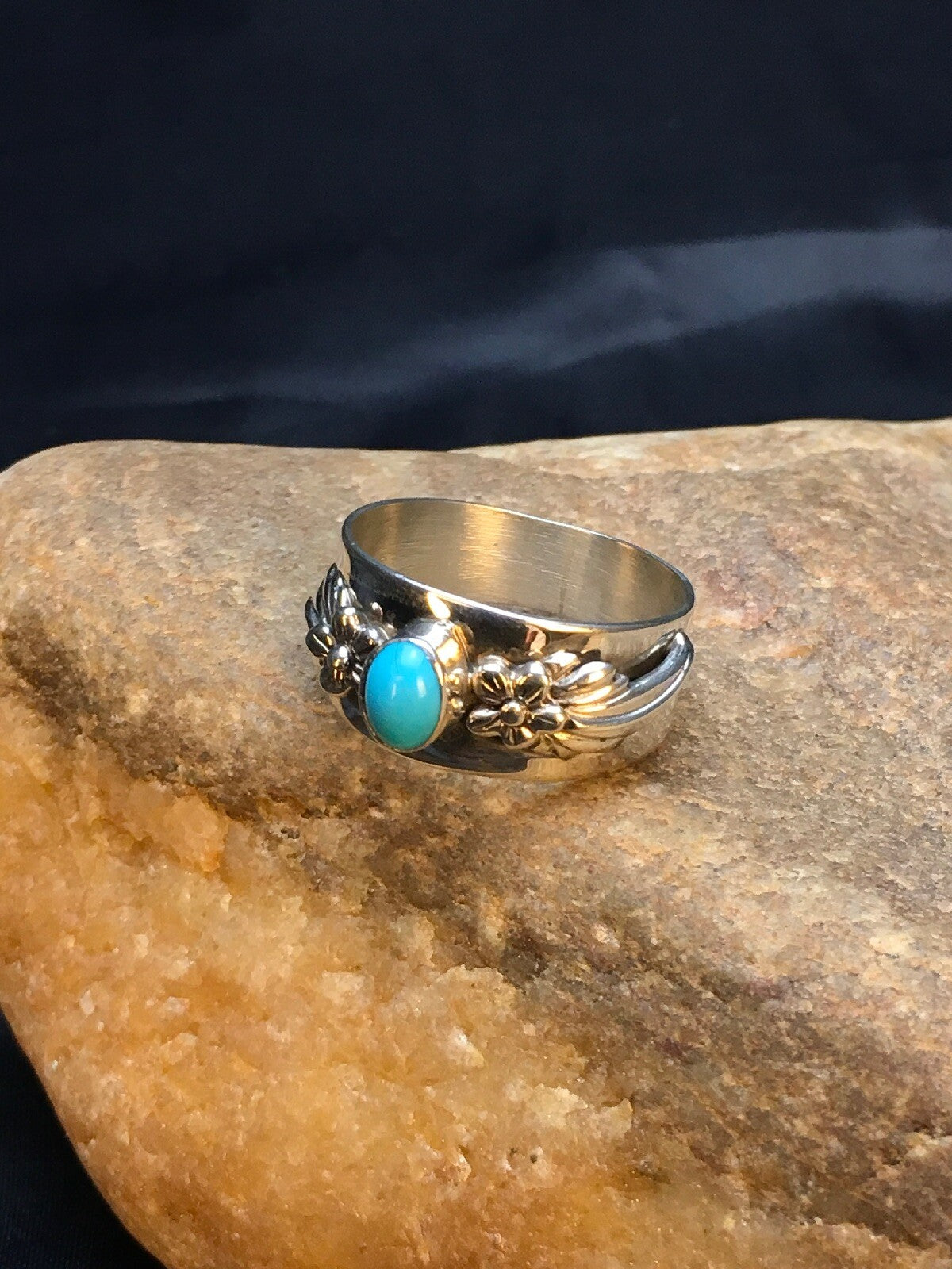 Blue Turquoise Navajo Sterling Silver Ring Size 4.75 04455