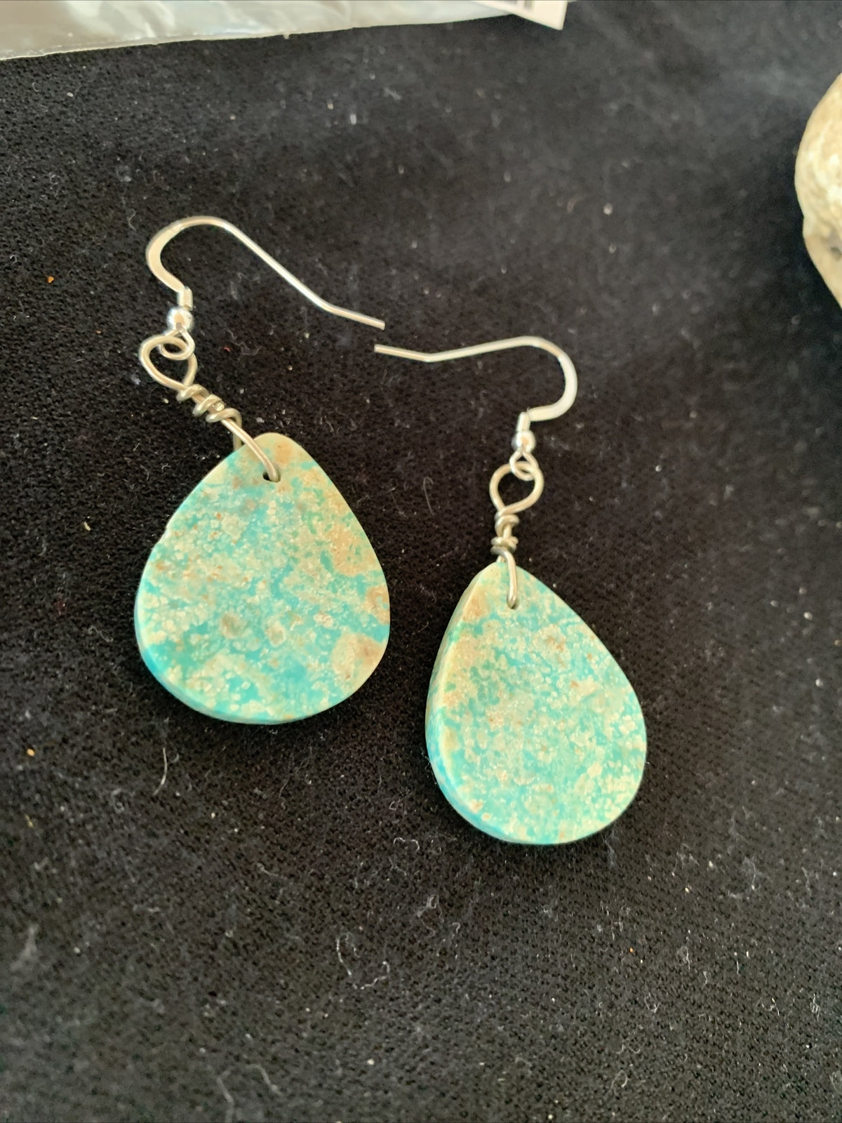 Navajo Sterling Silver Slab Turquoise Dangle Earrings 01357