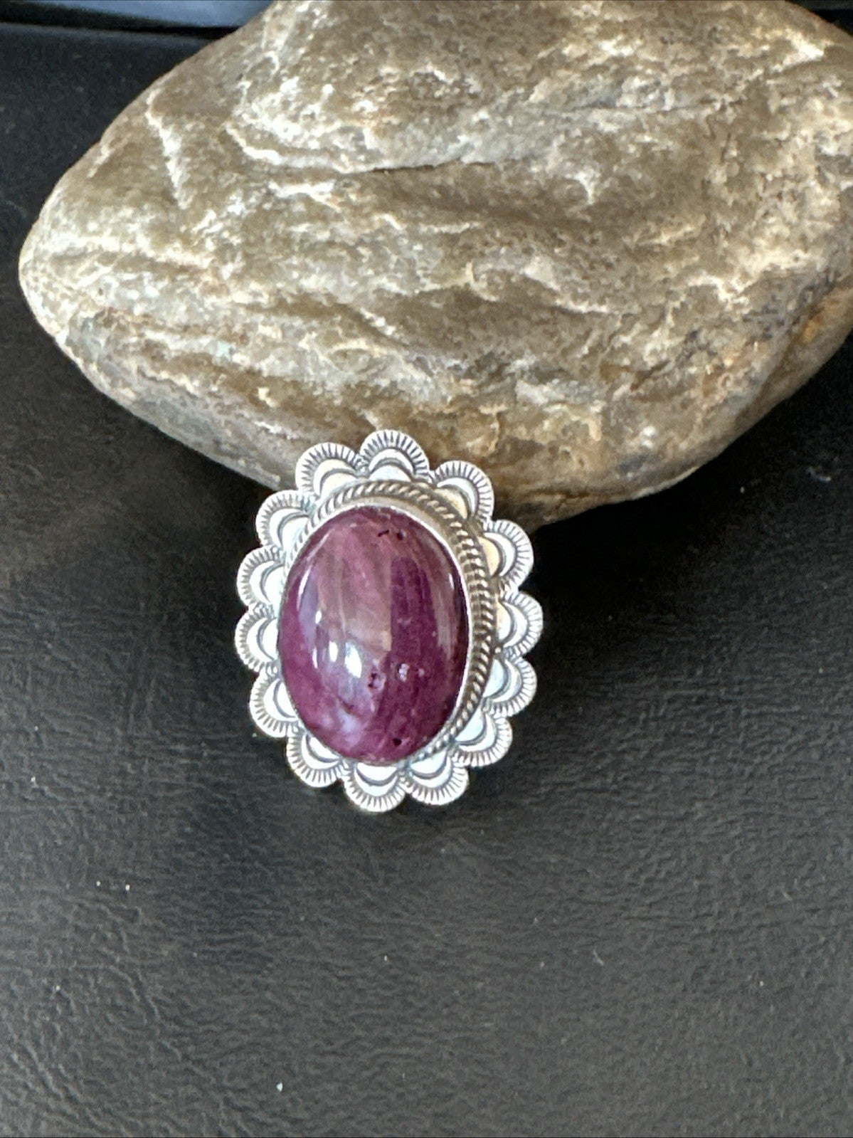 Womens Purple Spiny Oyster Navajo Sterling Silver Adjustable Ring Size 7 19821