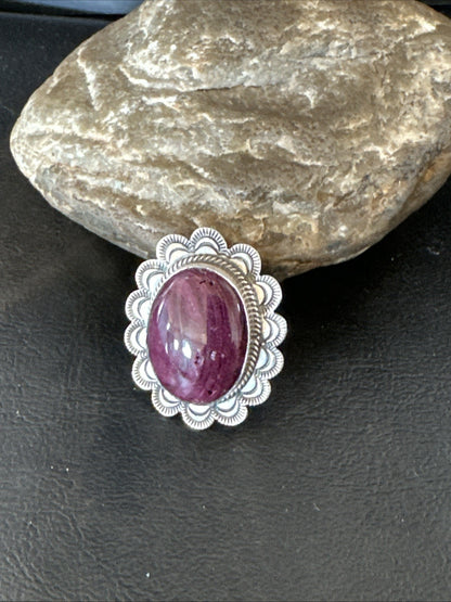 Womens Purple Spiny Oyster Navajo Sterling Silver Adjustable Ring Size 7 19821