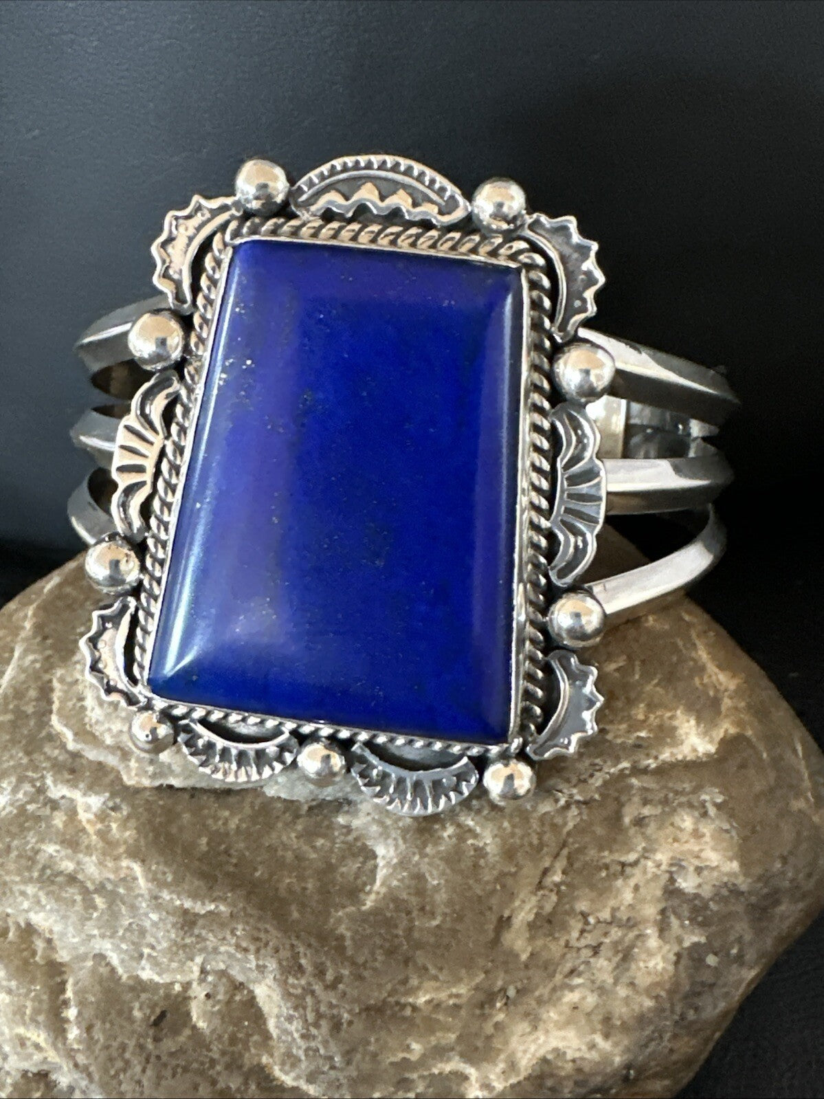 Native Mens Blue Lapis Lazuli Sterling Silver Cuff Bracelet 8" 18602