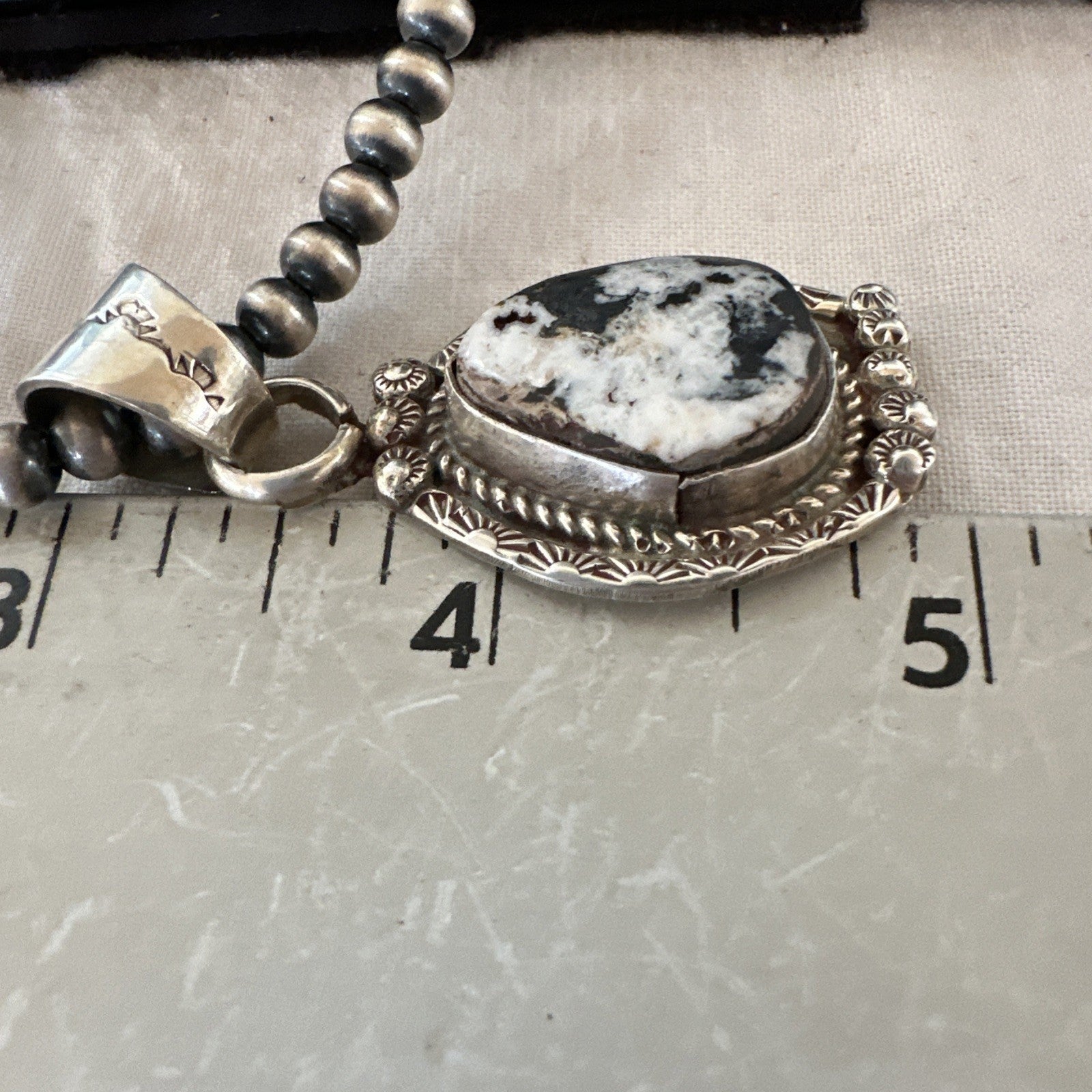 White Buffalo Turquoise Pendant Navajo Pearls Sterling Silver Necklace 20” 19495