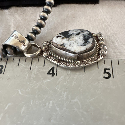 White Buffalo Turquoise Pendant Navajo Pearls Sterling Silver Necklace 20” 19495