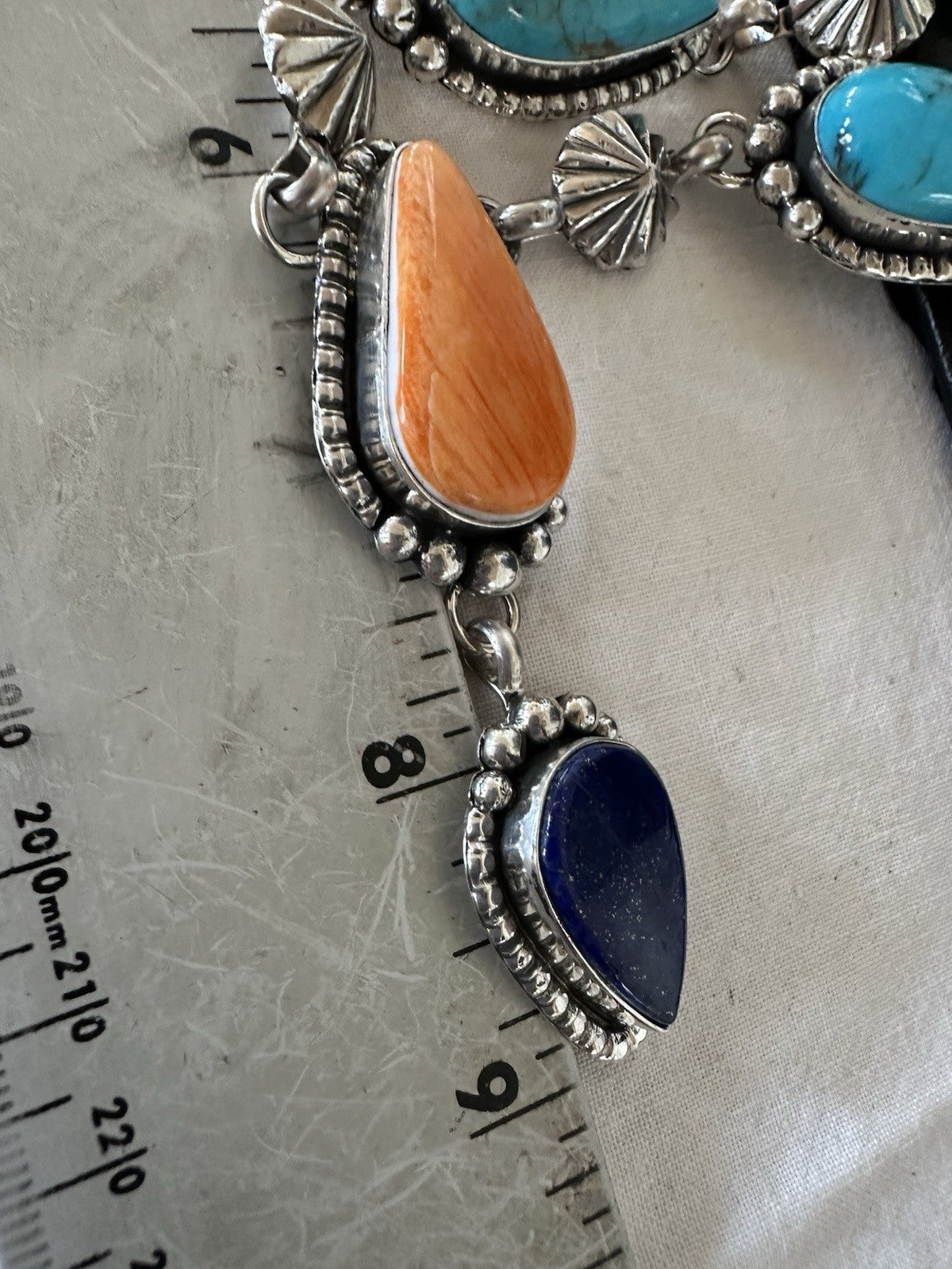 Multicolor Spiny Lapis Pendant Navajo Sterling Silver Lariat Necklace 28" 19439