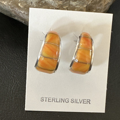 Gold Orange Spiny Oyster Navajo Sterling Silver Earrings 19260