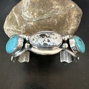Men's White Buffalo Blue Turquoise Navajo Cuff Bracelet | Sterling Silver | Authentic Native American Handmade | 19504