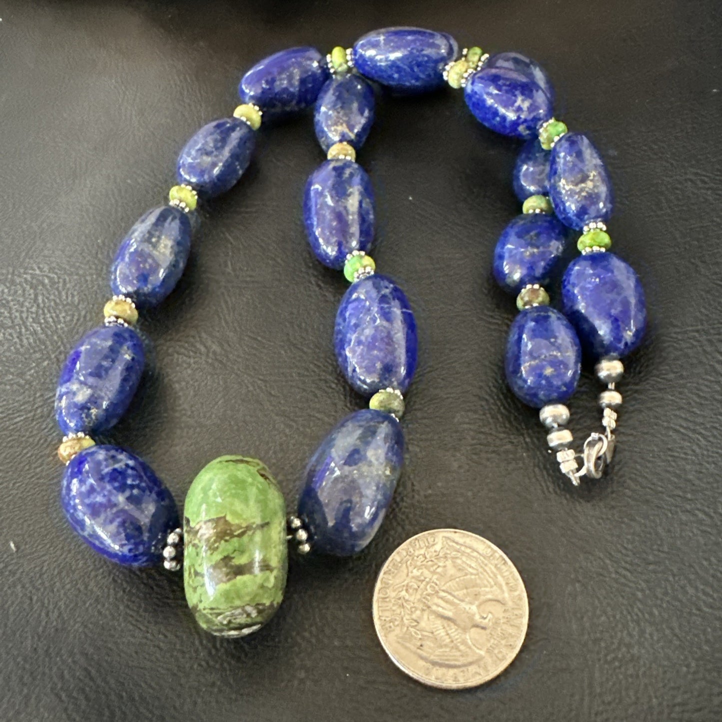 Green Turquoise Lapis Chunky Southwestern Sterling Silver Necklace 21” 19257