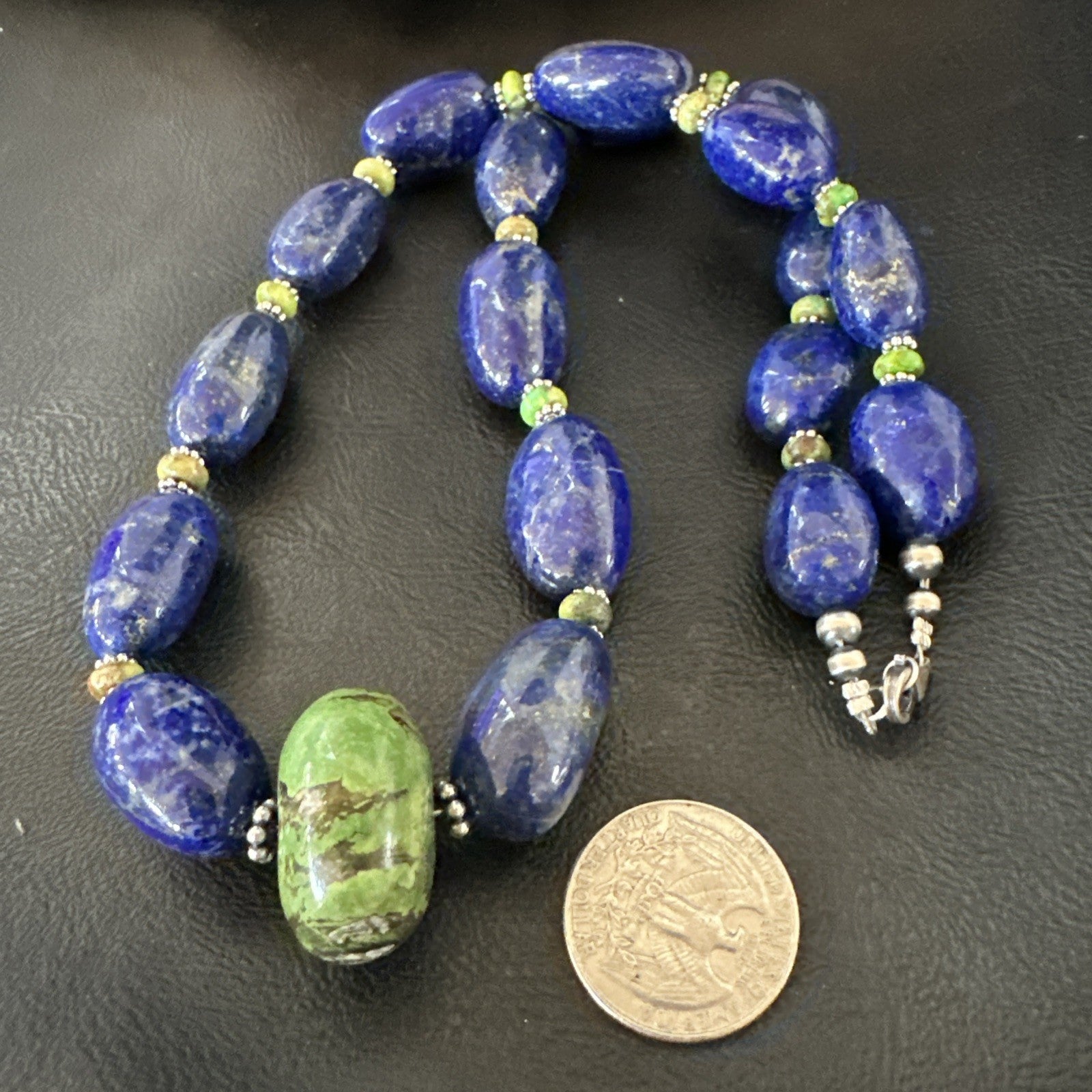 Green Turquoise Lapis Chunky Southwestern Sterling Silver Necklace 21” 19257