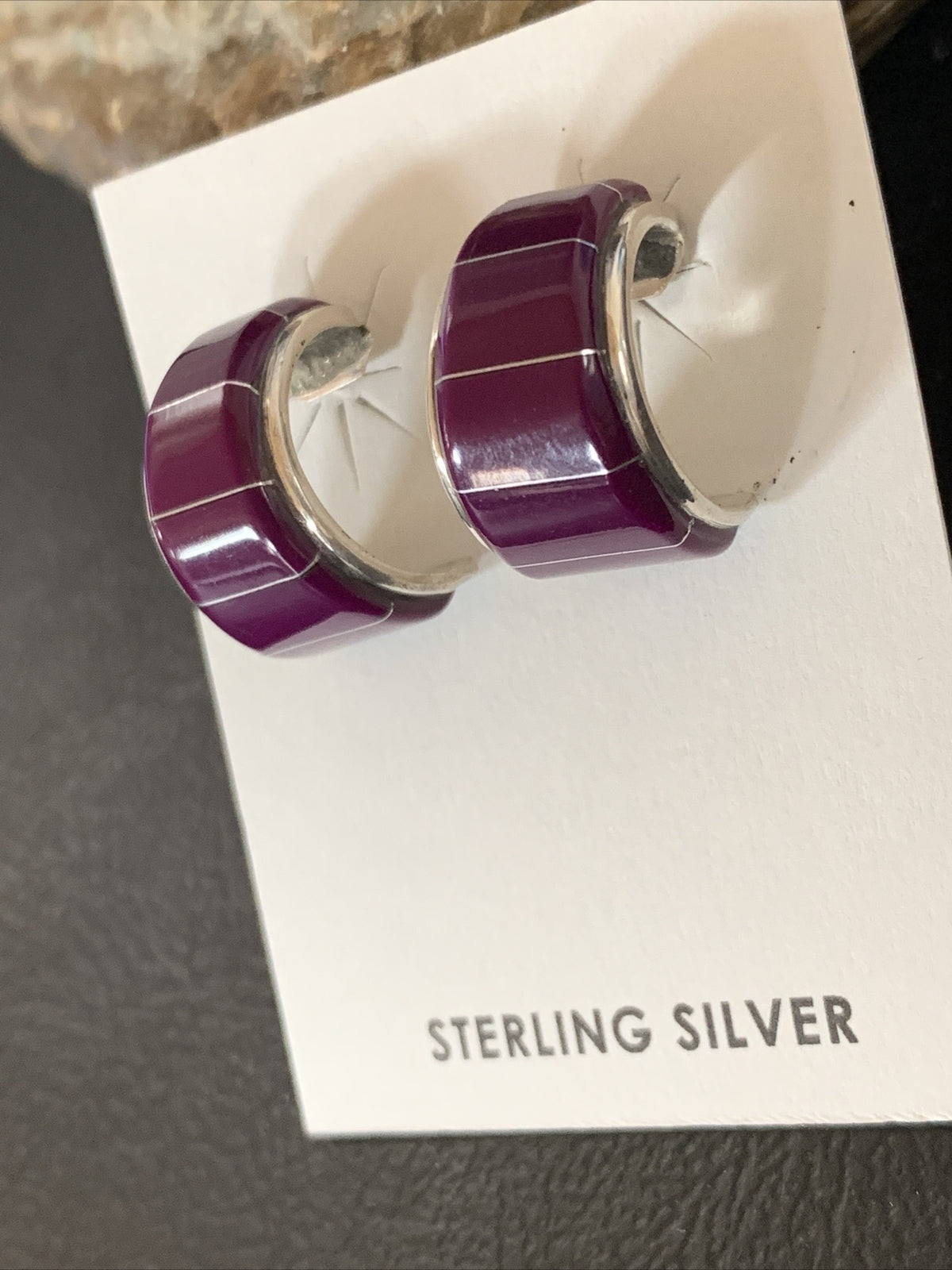 Purple Stone Navajo Sterling Silver Dangle Inlay Earrings 12908