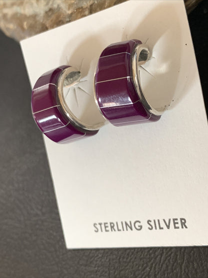 Purple Stone Navajo Sterling Silver Dangle Inlay Earrings 12908