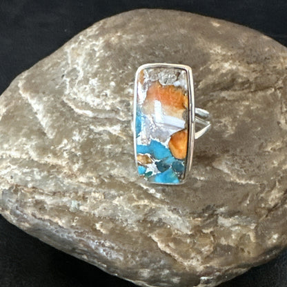 Blue Turquoise Spiny Oyster Southwestern Sterling Silver Ring Size 6 18513