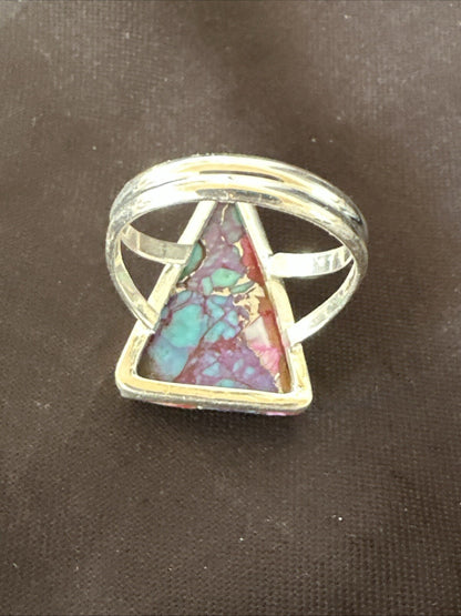 Blue Turquoise Spiny Oyster Southwestern Sterling Silver Ring Size 9 18544