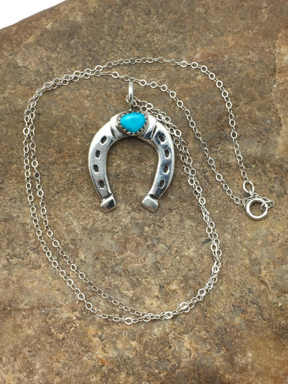 Navajo Sterling Silver Chain Blue Turquoise Naja Necklace Pendant 4466