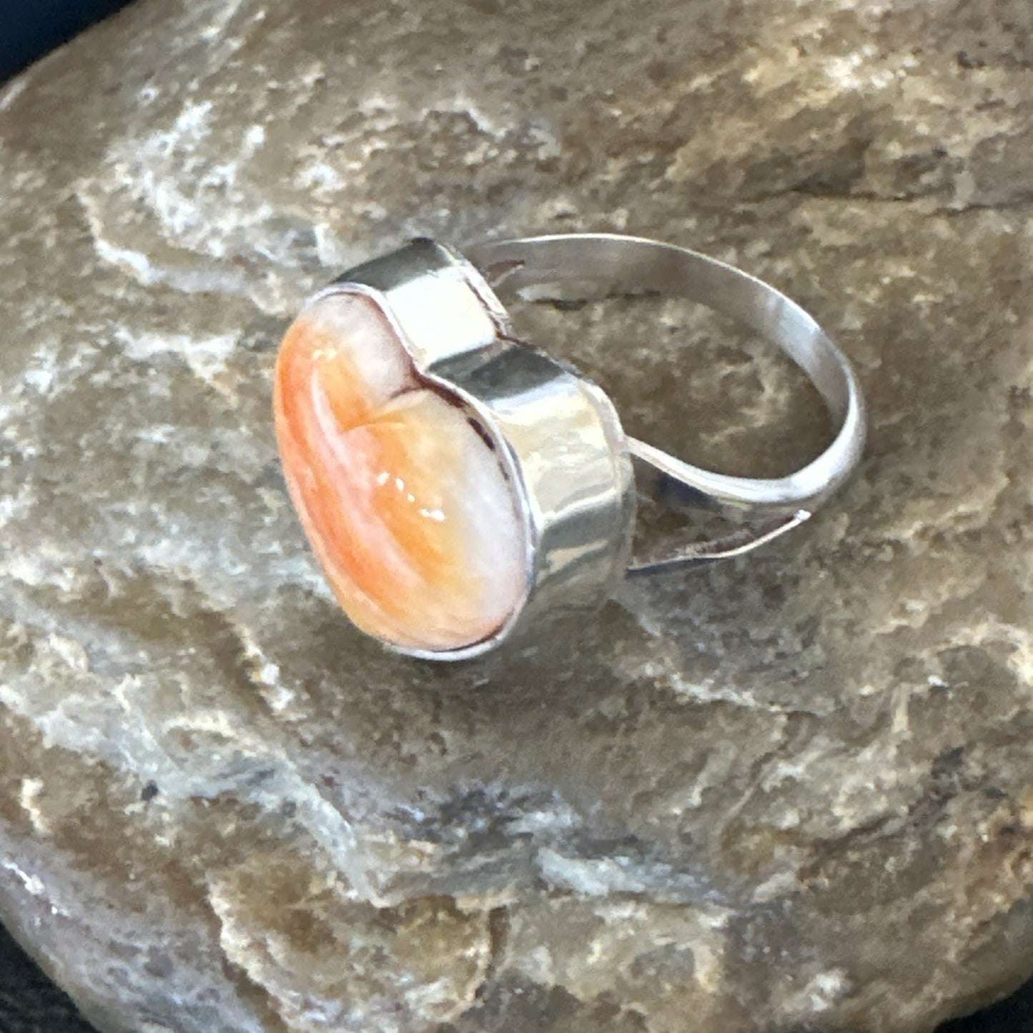 Orange Heart Ring Handmade Navajo Spiny Oyster Sterling Silver Sz 8 19327
