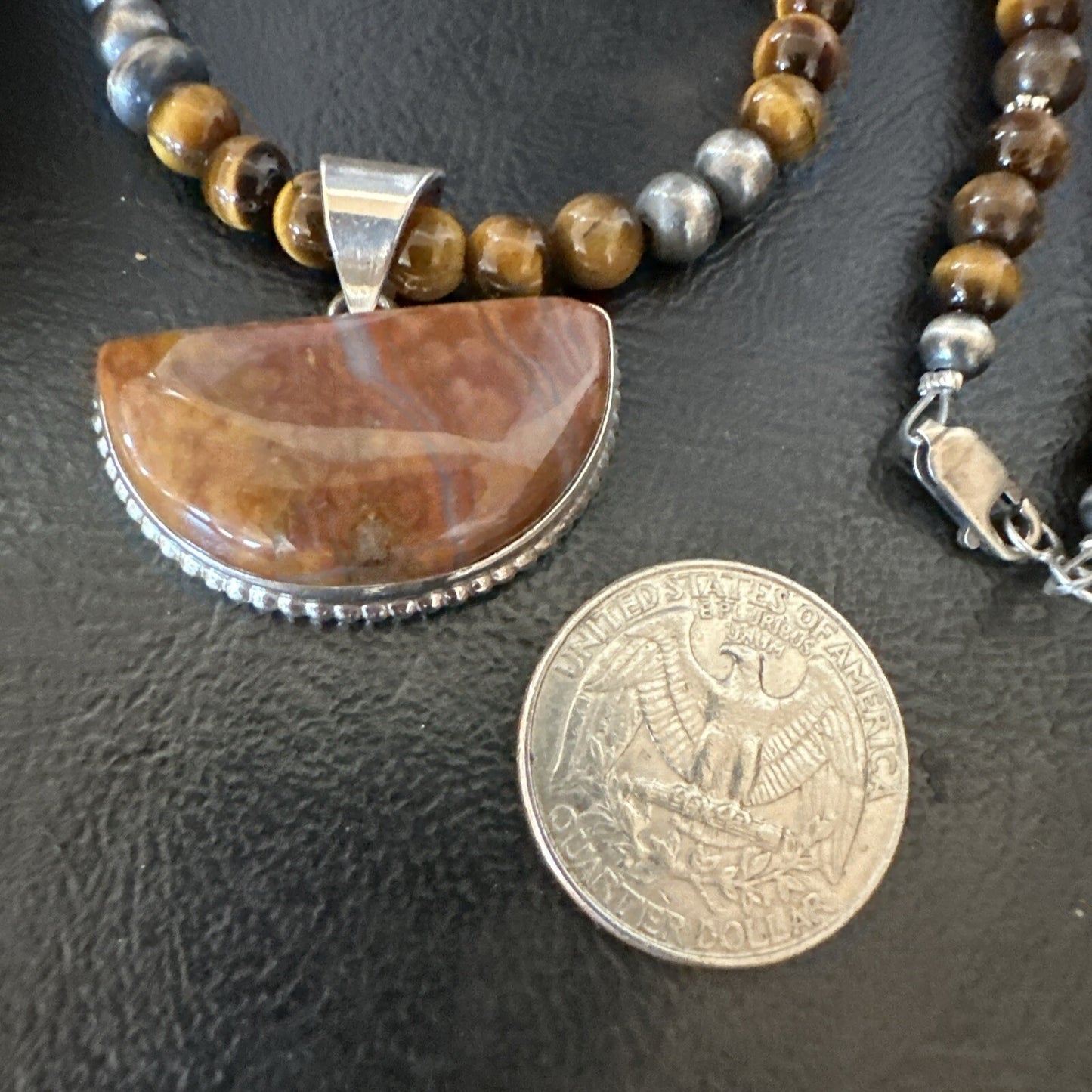Coffee Tigers Eye Jasper Sterling Silver Pendant Necklace Southwestern 18290