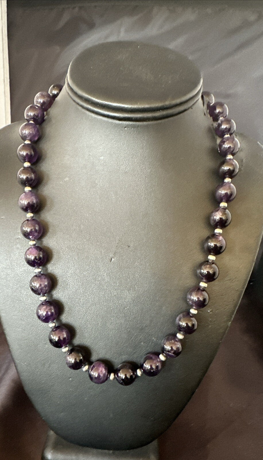 12mm Purple Amethyst Navajo Sterling Silver Necklace 21” 18304
