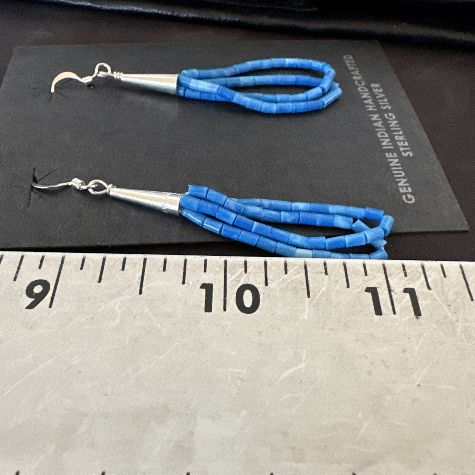 Blue Denim Lapis 2S Heishi Liquid Sterling Silver Dangle Earrings 17874