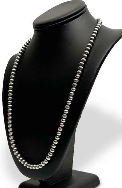 Native American 6mm Sterling Silver Navajo Pearls 24" Single Strand Necklace