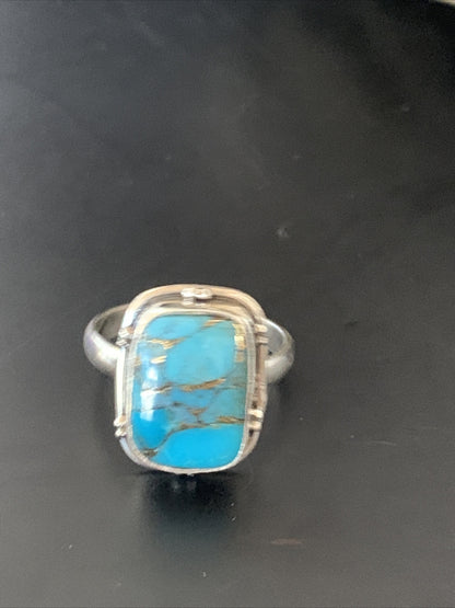 Native Mohave Navajo Sterling Silver Blue Turquoise Ring Size 7 11422