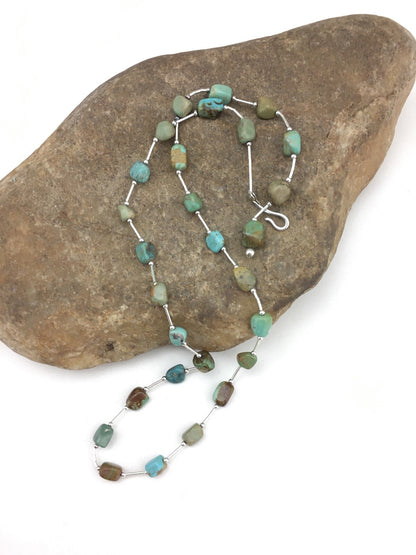 Turquoise Heishi Bead Navajo Liquid Sterling Silver Necklace 20" 01091