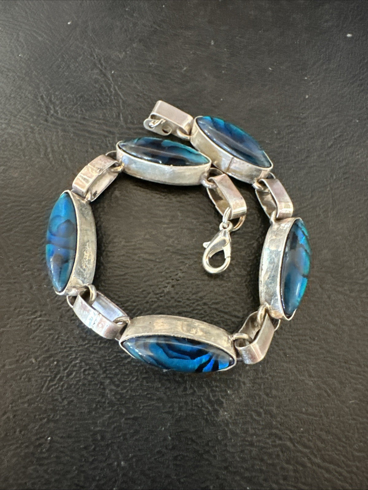 Women Old Pawn Blue Pava Shell Navajo Sterling Silver Link Bracelet 8” 19799