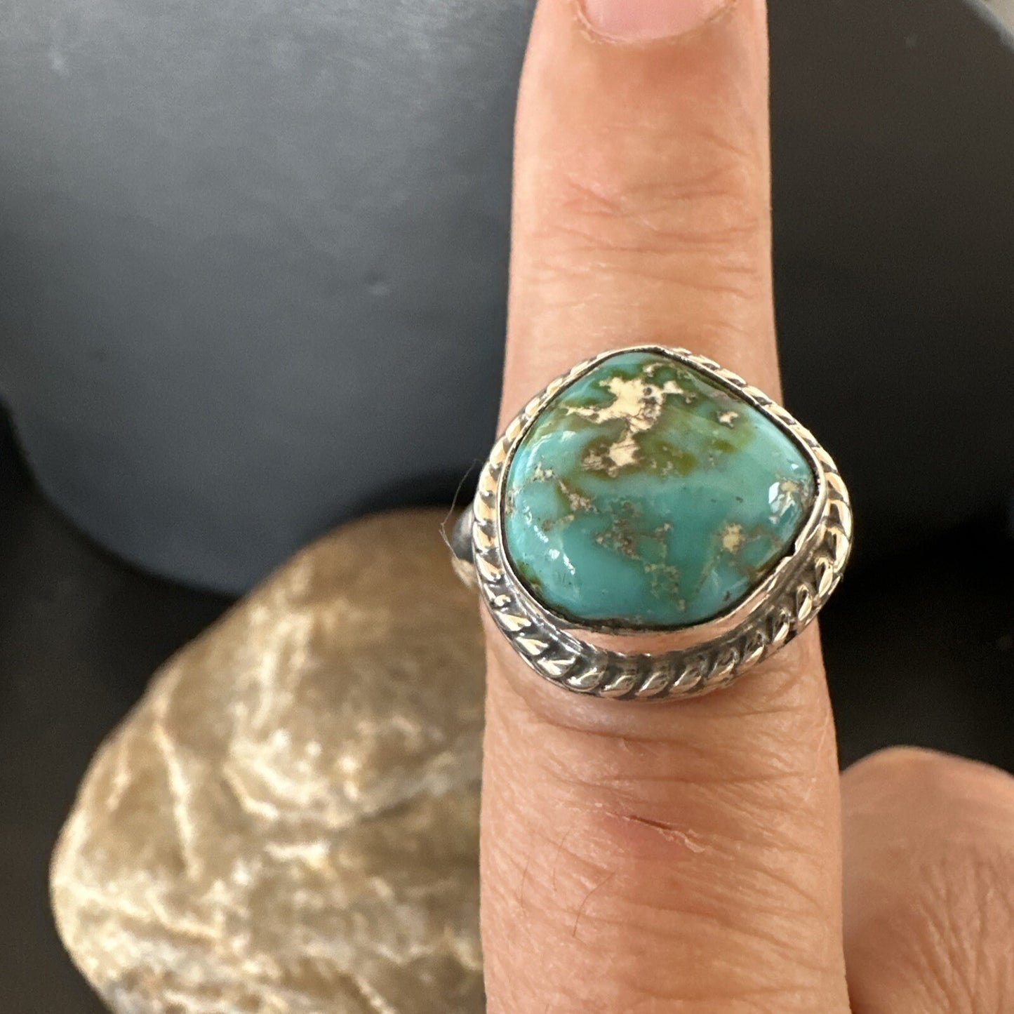Womens Blue Sonoran Turquoise Navajo Sterling Silver Ring Size 9 18001
