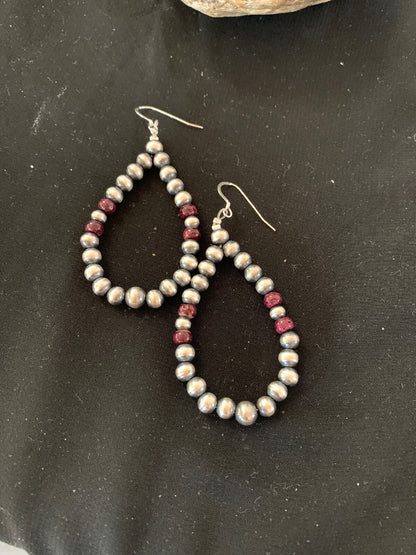 Native Purple Spiny Oyster Sterling Silver Beads Navajo Earrings 3248