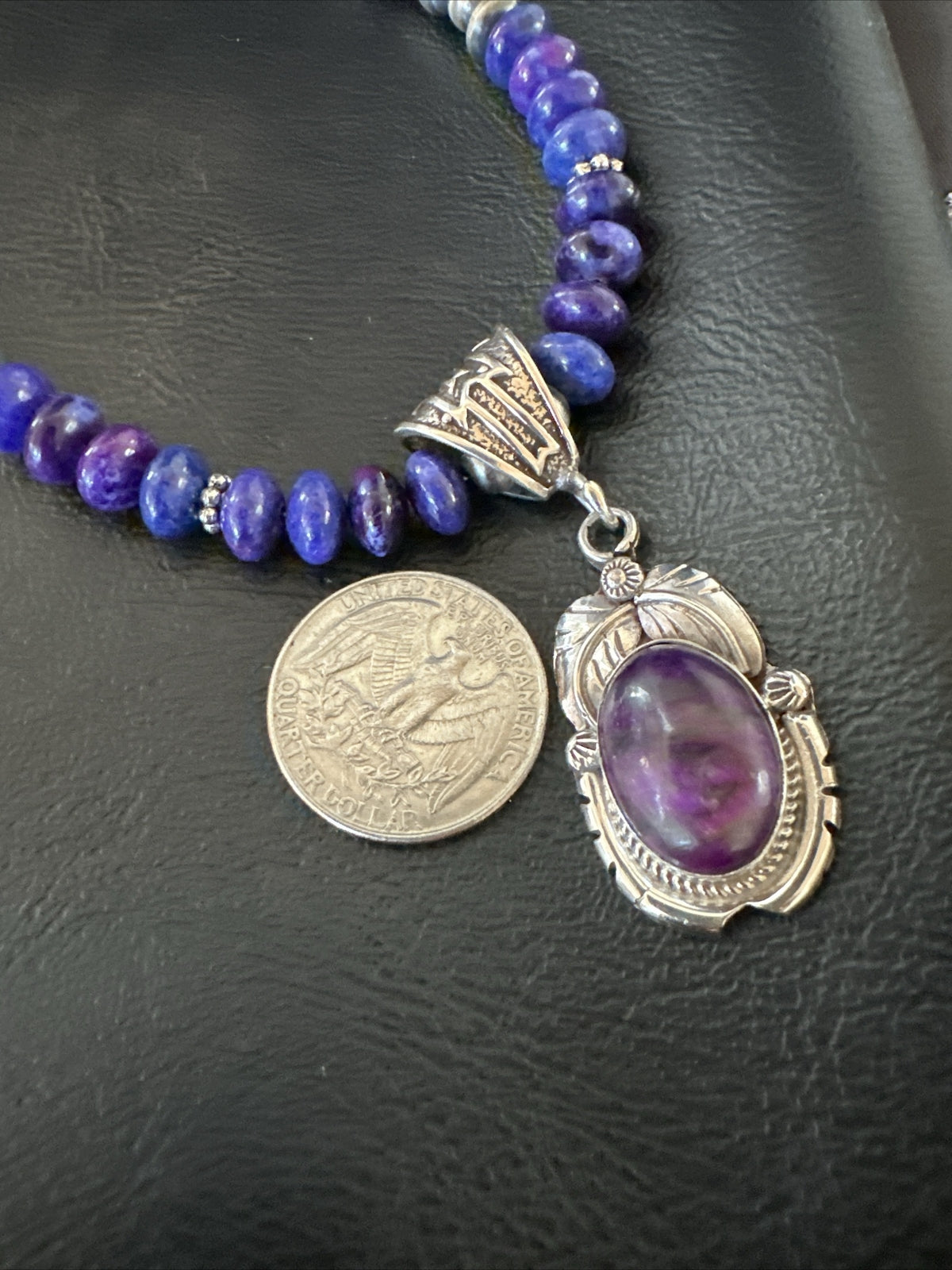 Purple Stone Pendant Navajo Pearls Sterling Silver Necklace 21” 18034
