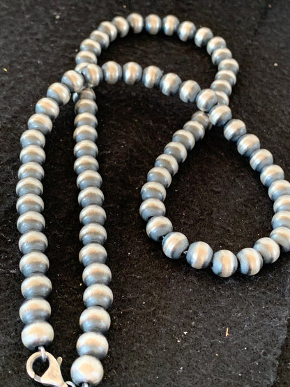 Native American 8mm Sterling Silver Navajo Pearls 23" Single Strand Necklace
