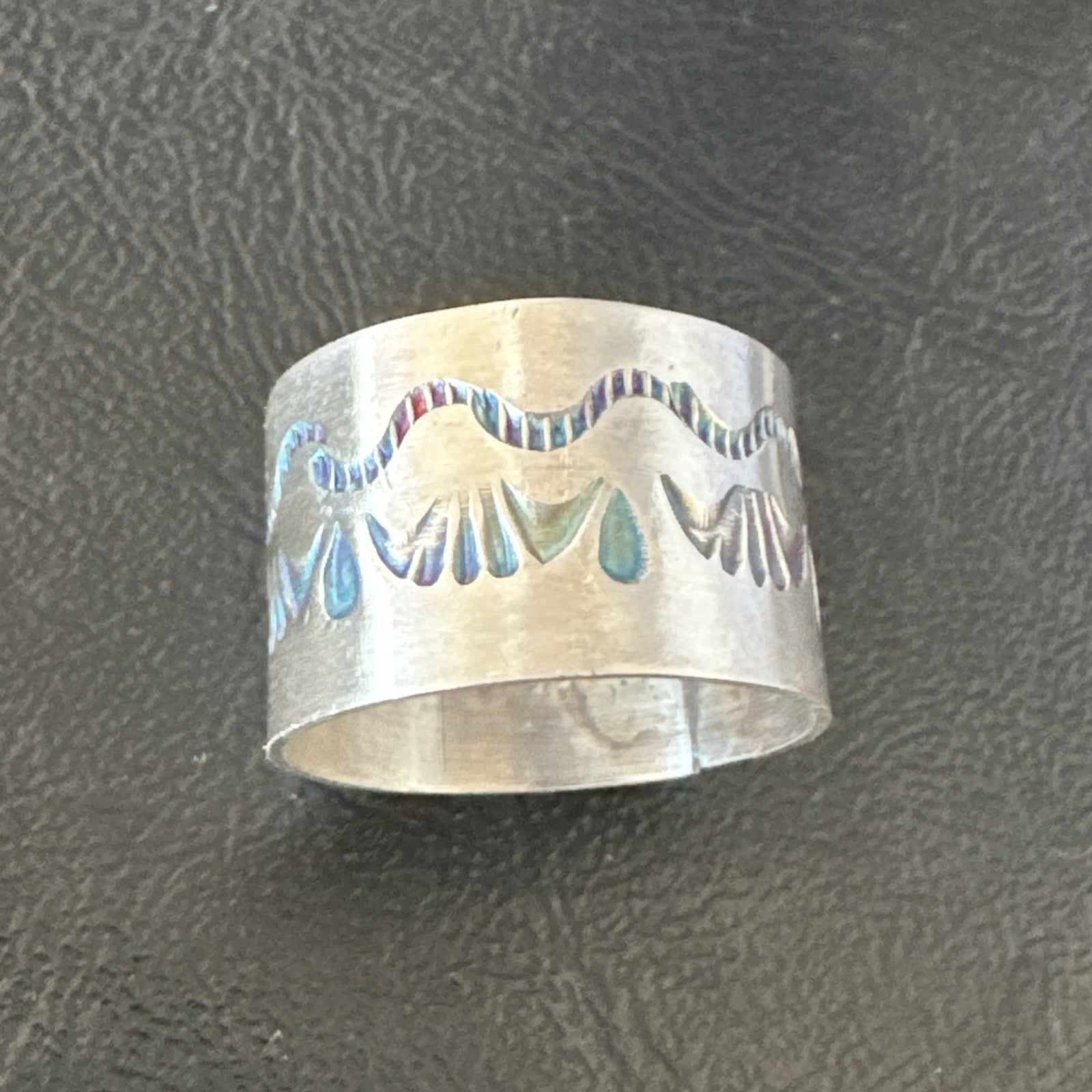 Mens Wedding Wide Band Navajo Stamped Sterling Silver Ring Size 14 19066