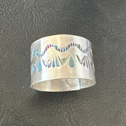 Mens Wedding Wide Band Navajo Stamped Sterling Silver Ring Size 14 19066